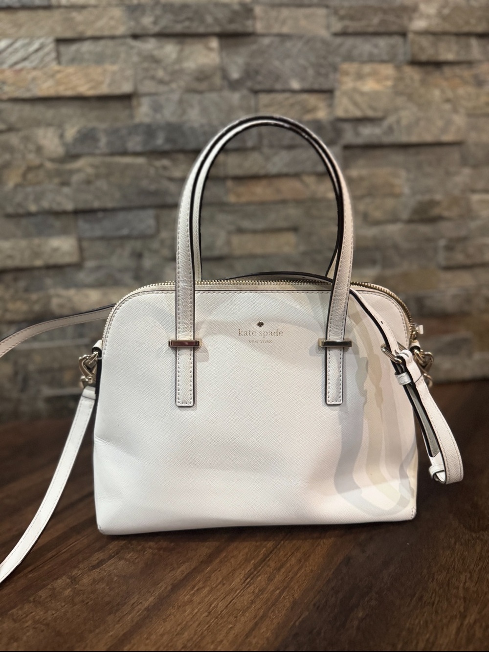 kate spade White Leather Satchel with Gold-Tone Hardware